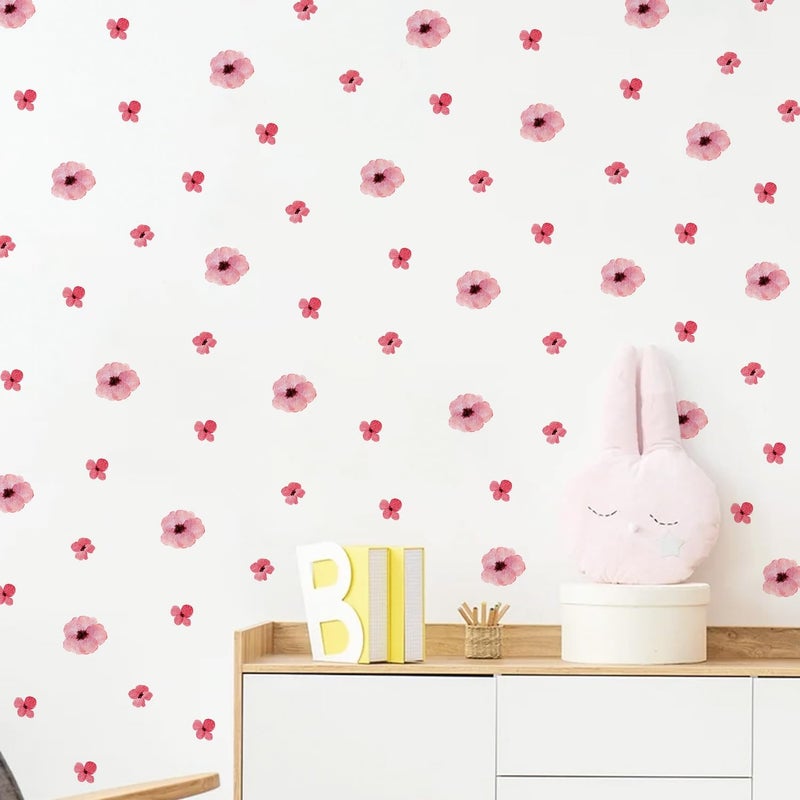 Kasubeso 208Pcs Boho Flower Wall Stickers, Peel and Stick Pink Floral Wall Decals, Removable Neutral Watercolor Wildflower Blossom Window Clings for Girls Bedroom Living Room Offices Home Decoration - Image 5